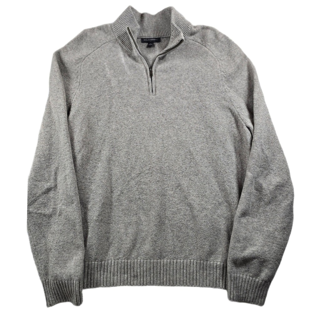 Banana Republic Quarter Zip Sweater Mens XL Gray Cotton Blend Pullover Mock Neck